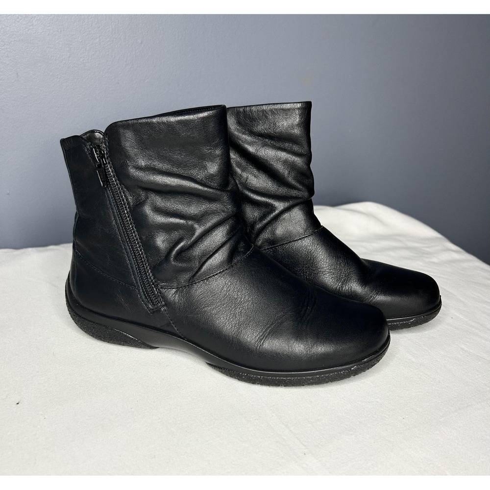 Hotter Boots Womens Size 6.5 Black Whisper Ankle Bootie Leather Zip Flat Comfort